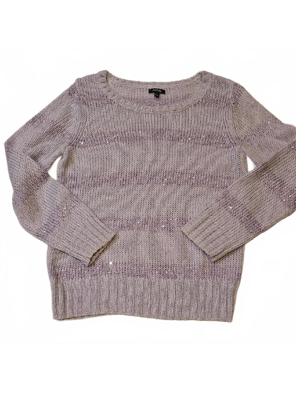 Apt. 9 Purple Crew Neck Sparkly Sequins Sweater Long Sleeves Size Large